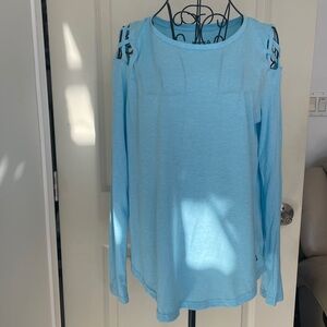 Reebok Sky Blue Women's Long Sleeve Top Lattice Sleeve Cut-out Size M